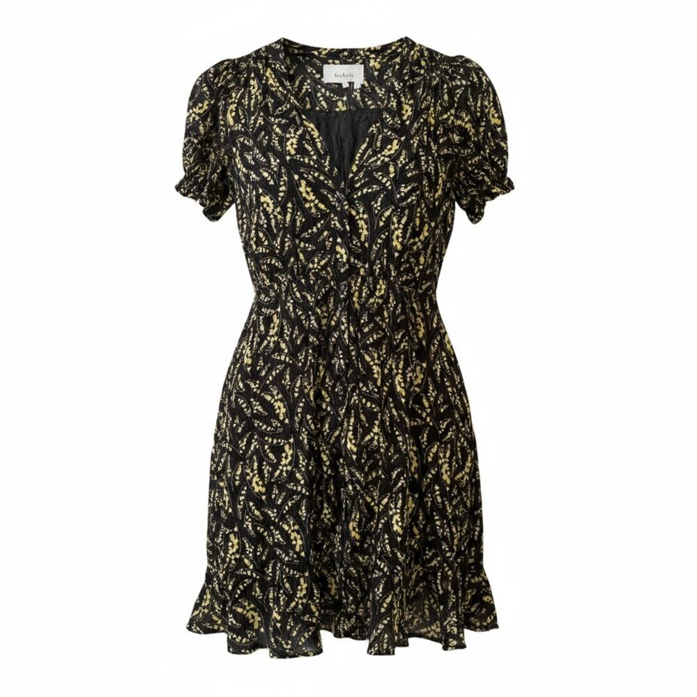 Ba&sh Paris Black Yellow Floral Short Sleeve Mini Dress Small Chic